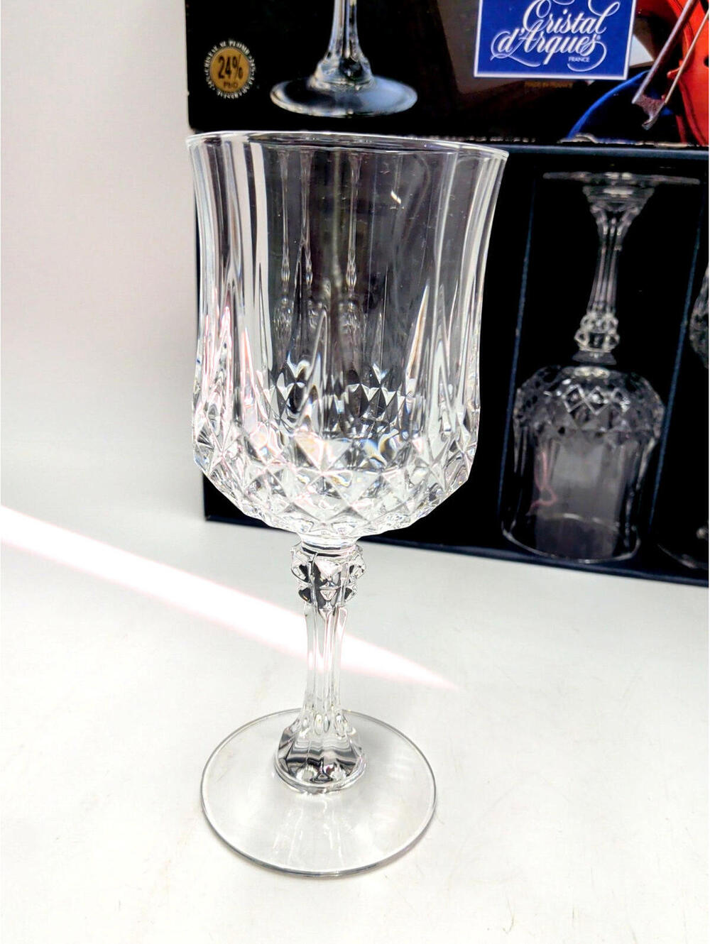 4 Cristal d'Arques Longchamp Stemmed Wine Crystal Wine Glass/Goblets France MINT - Picture 6 of 8